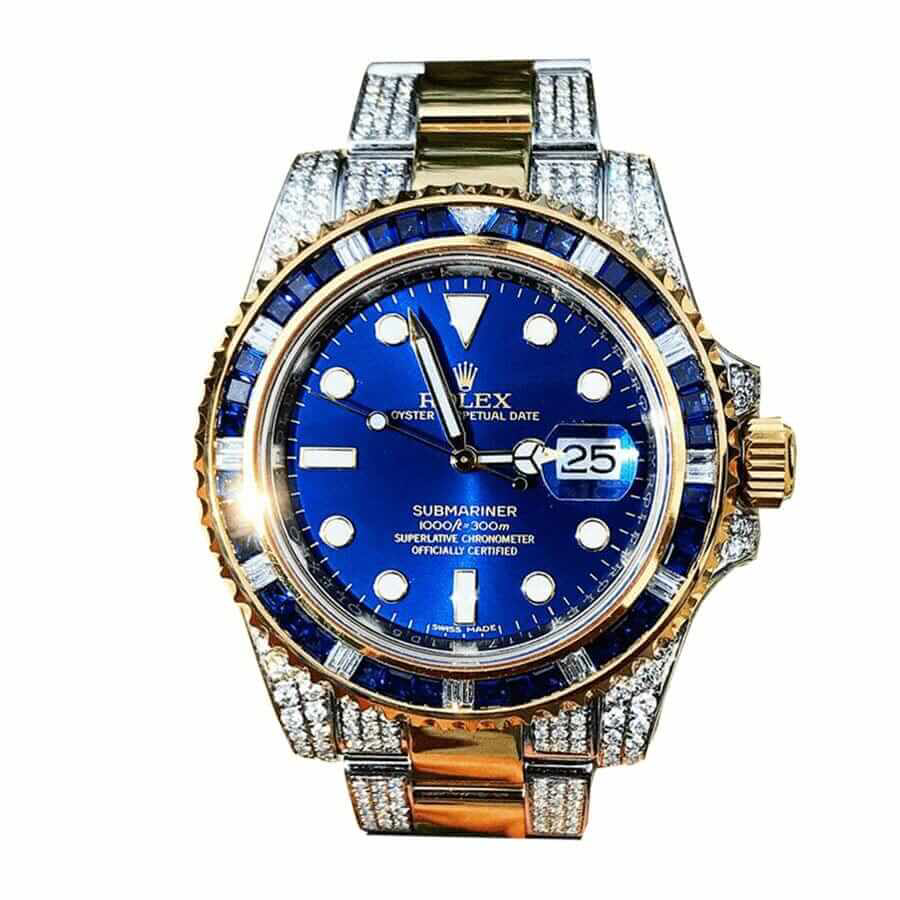 Rolex Submariner Date 18038 Iced Out Blue Dial Exact